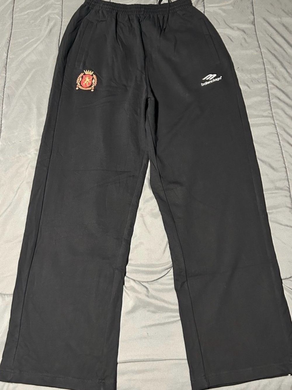 Balenciaga Black Sweatpants with Embroidered Crest